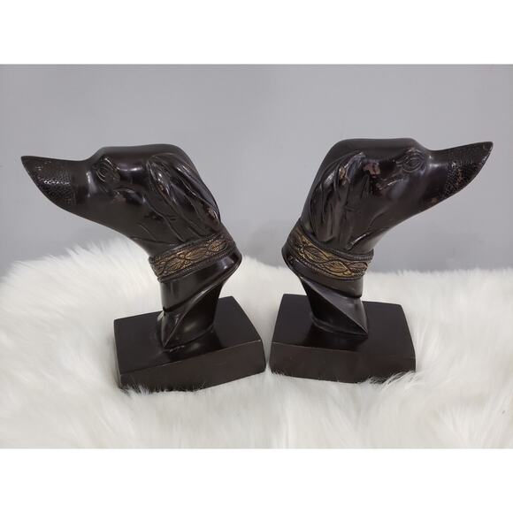 RARE Vintage Painted Bronze Whippet Greyhound Bookends Egyptian Library Decor - Picture 9 of 9